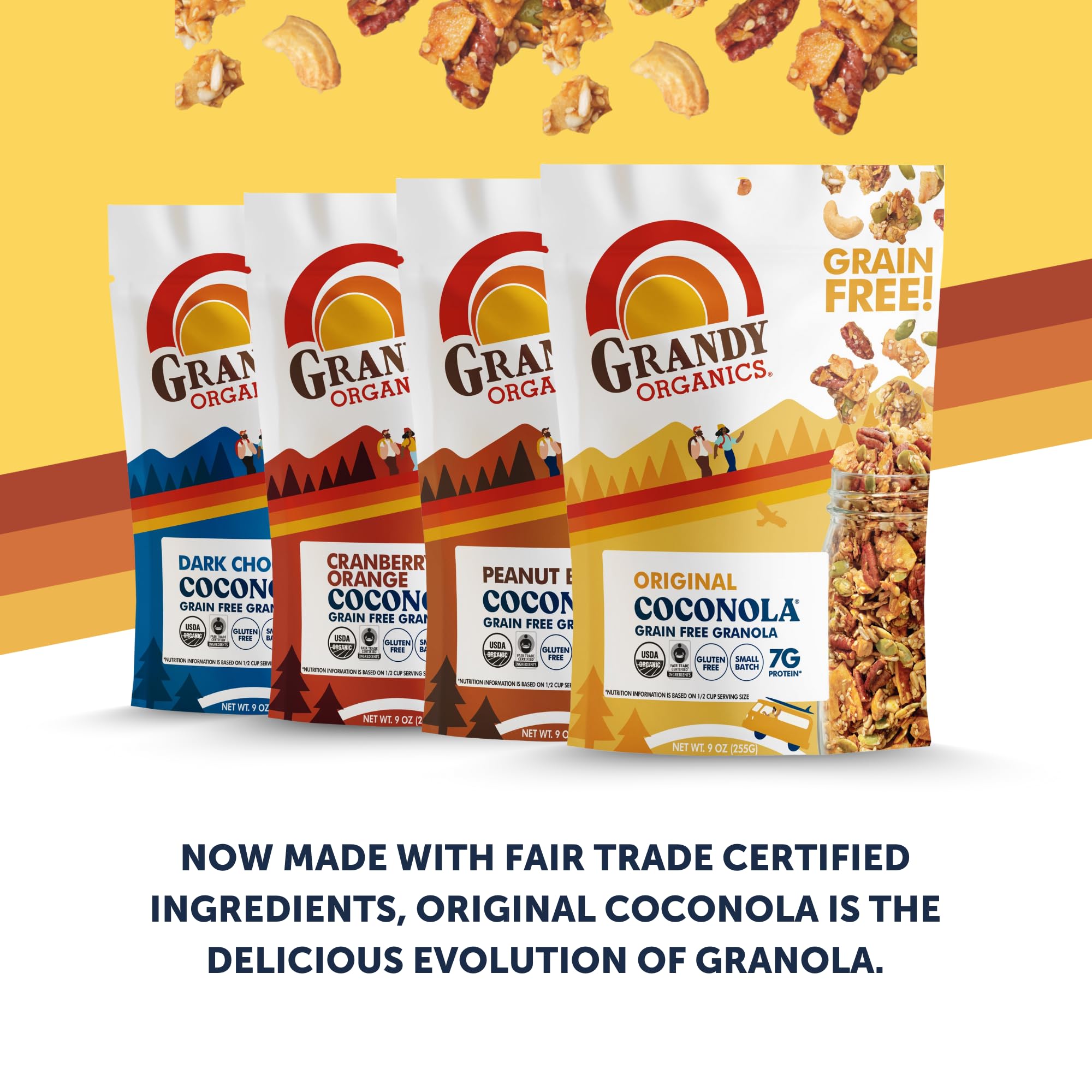 GrandyOats label with certifications highlighting organic and gluten-free benefits