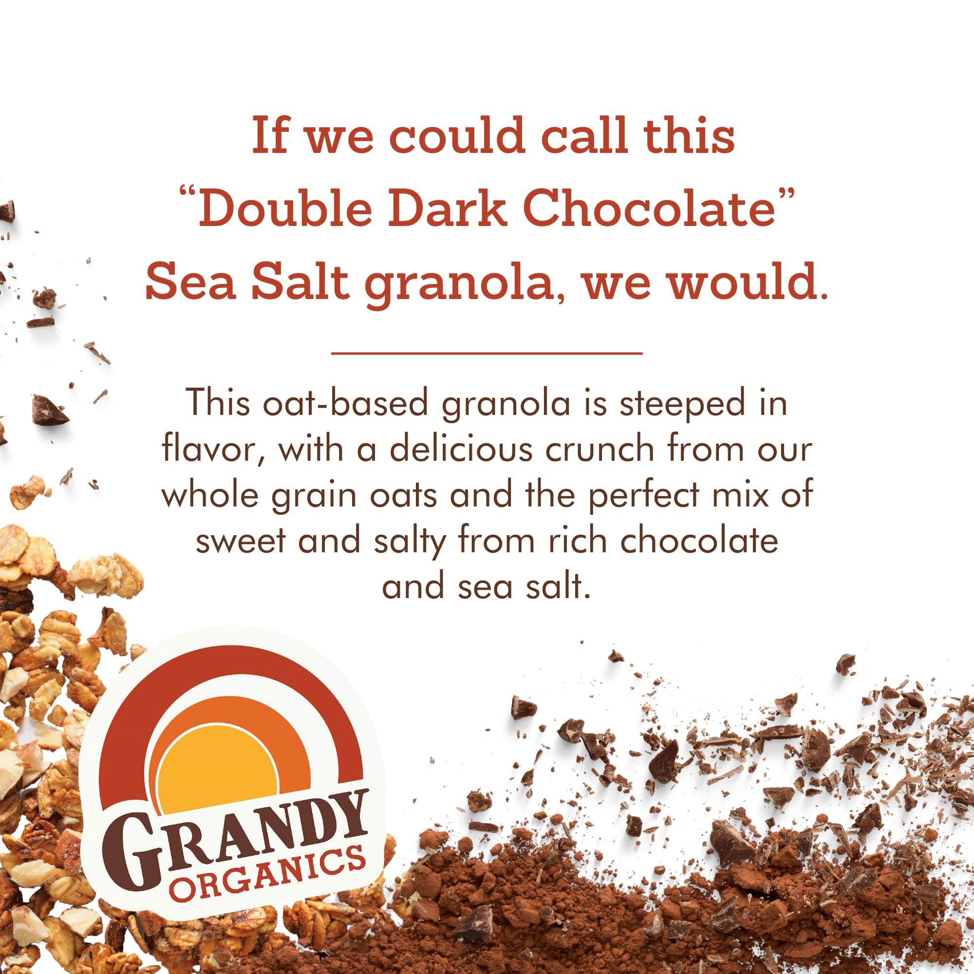 GrandyOats dark chocolate pieces in granola offering rich flavor