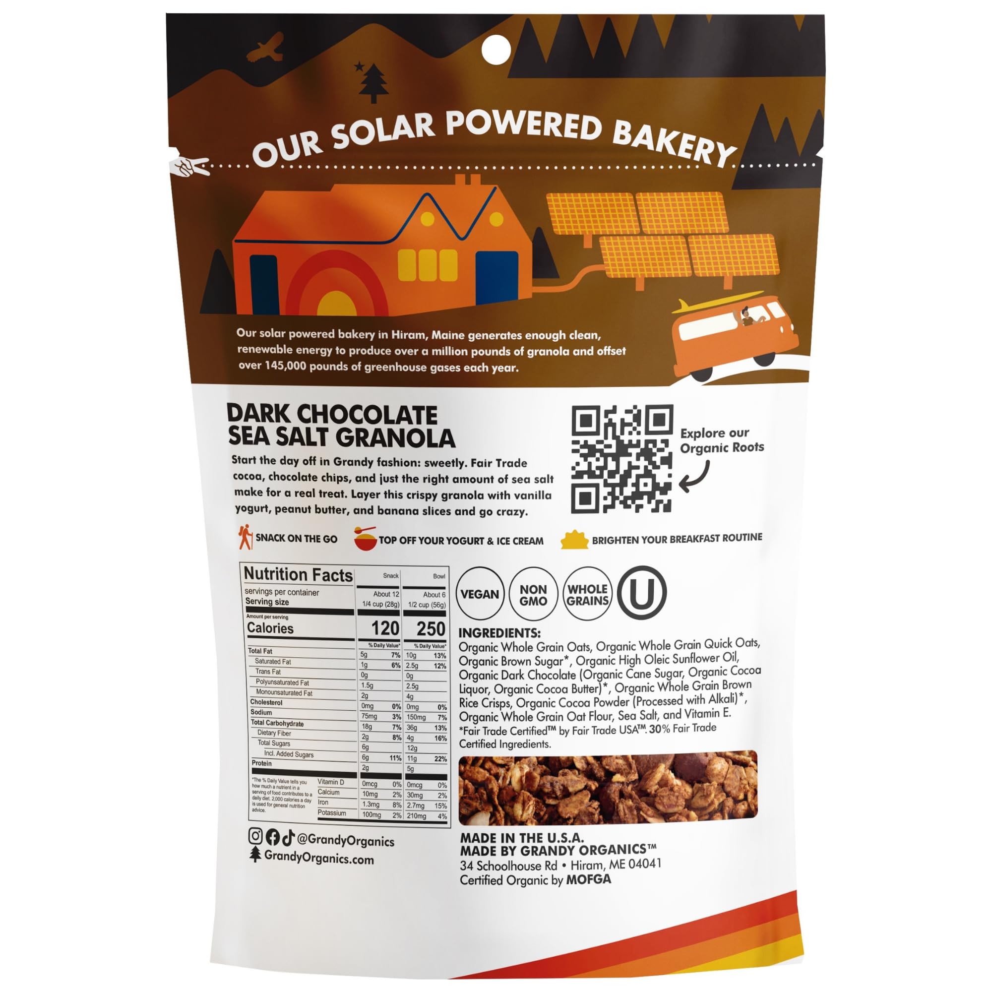 GrandyOats nutrition label close-up displaying protein and organic claims