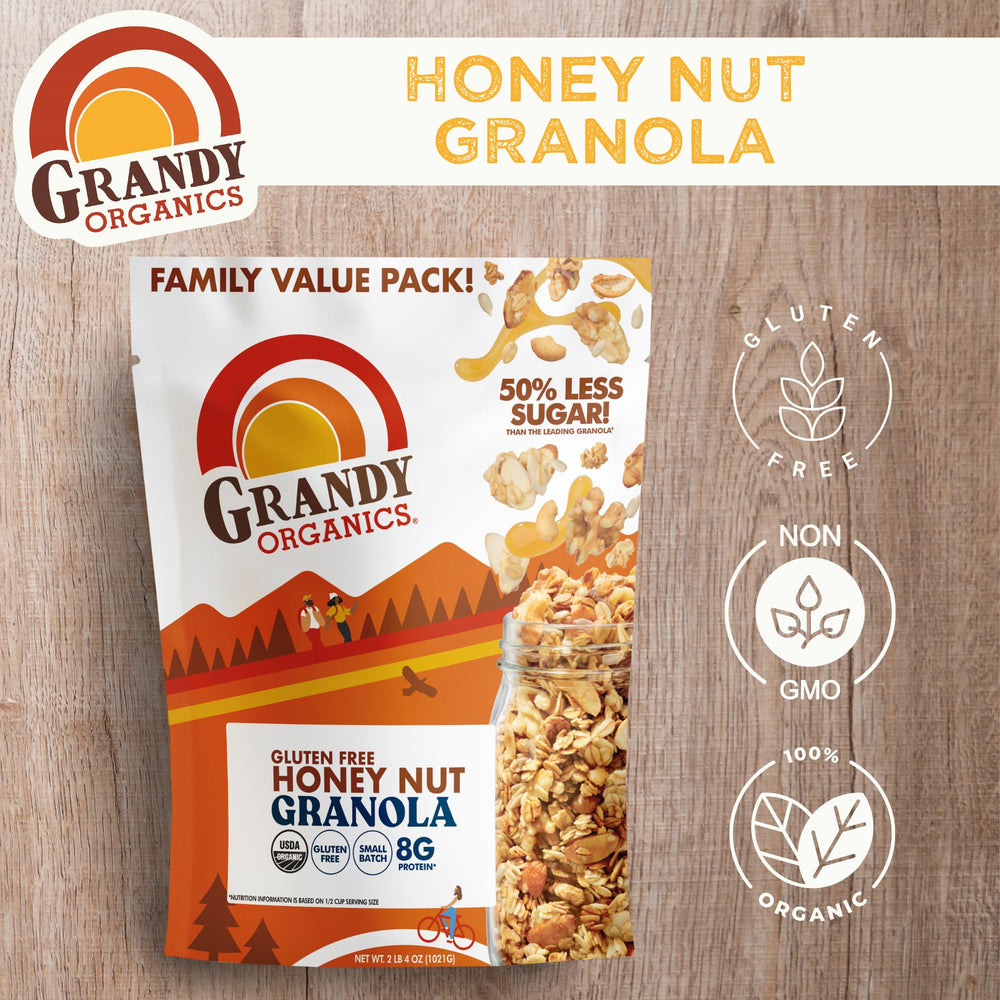 GrandyOats resealable pouch open to preserve freshness and convenience