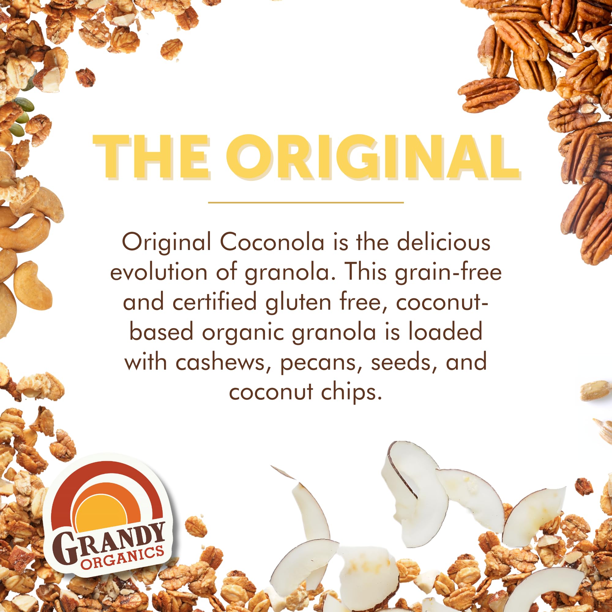 GrandyOats seeds and nuts texture close-up showing crunchy protein boost