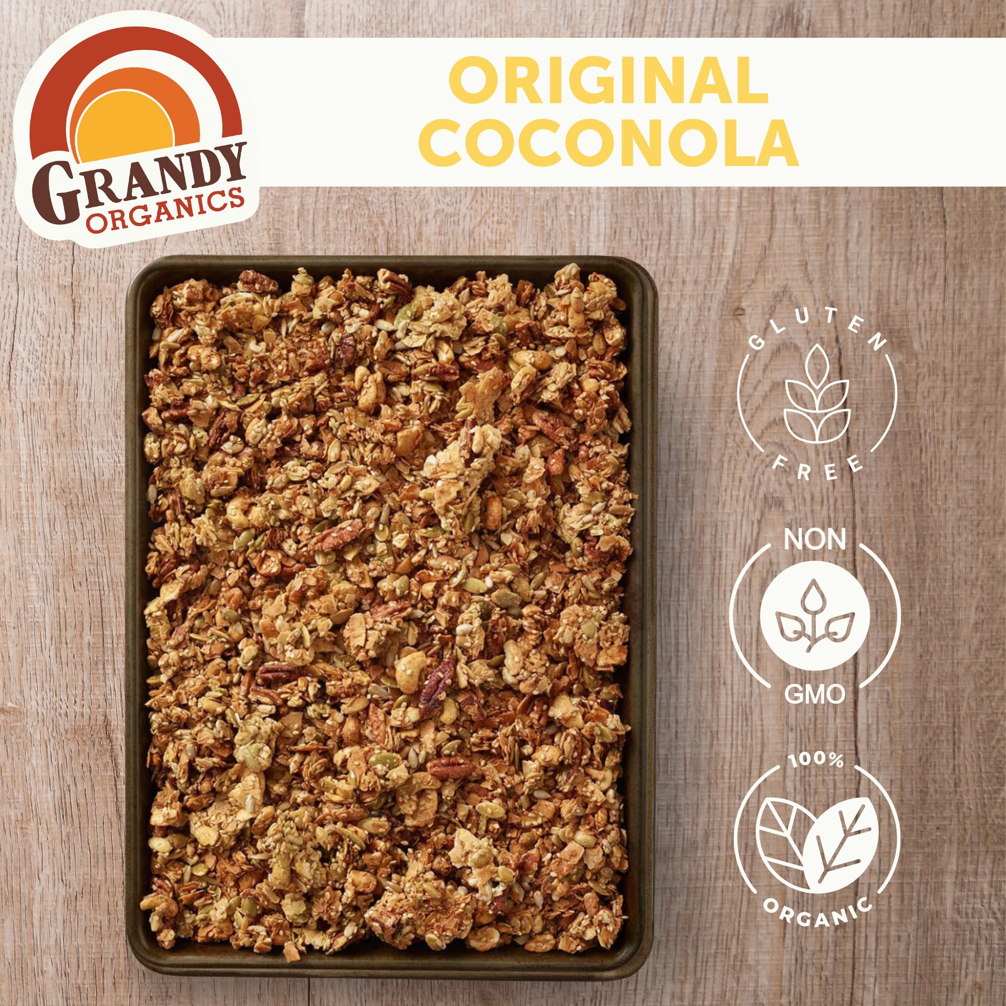 GrandyOats spoon over yogurt illustrating crunchy topping for added protein