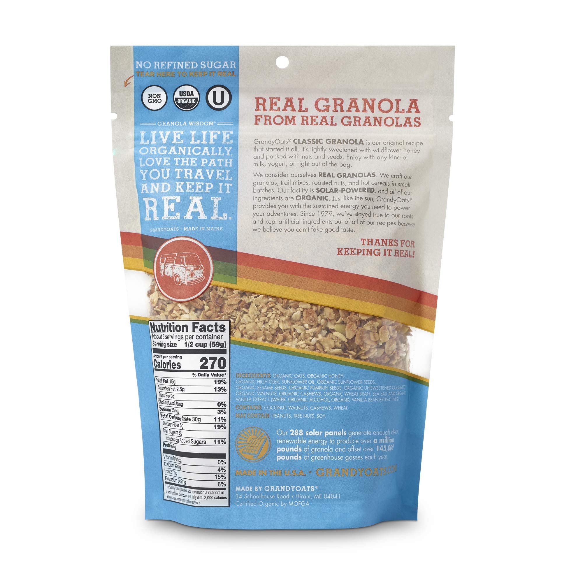 GrandyOats texture closeup of granola clusters highlighting nuts and seeds for crunch