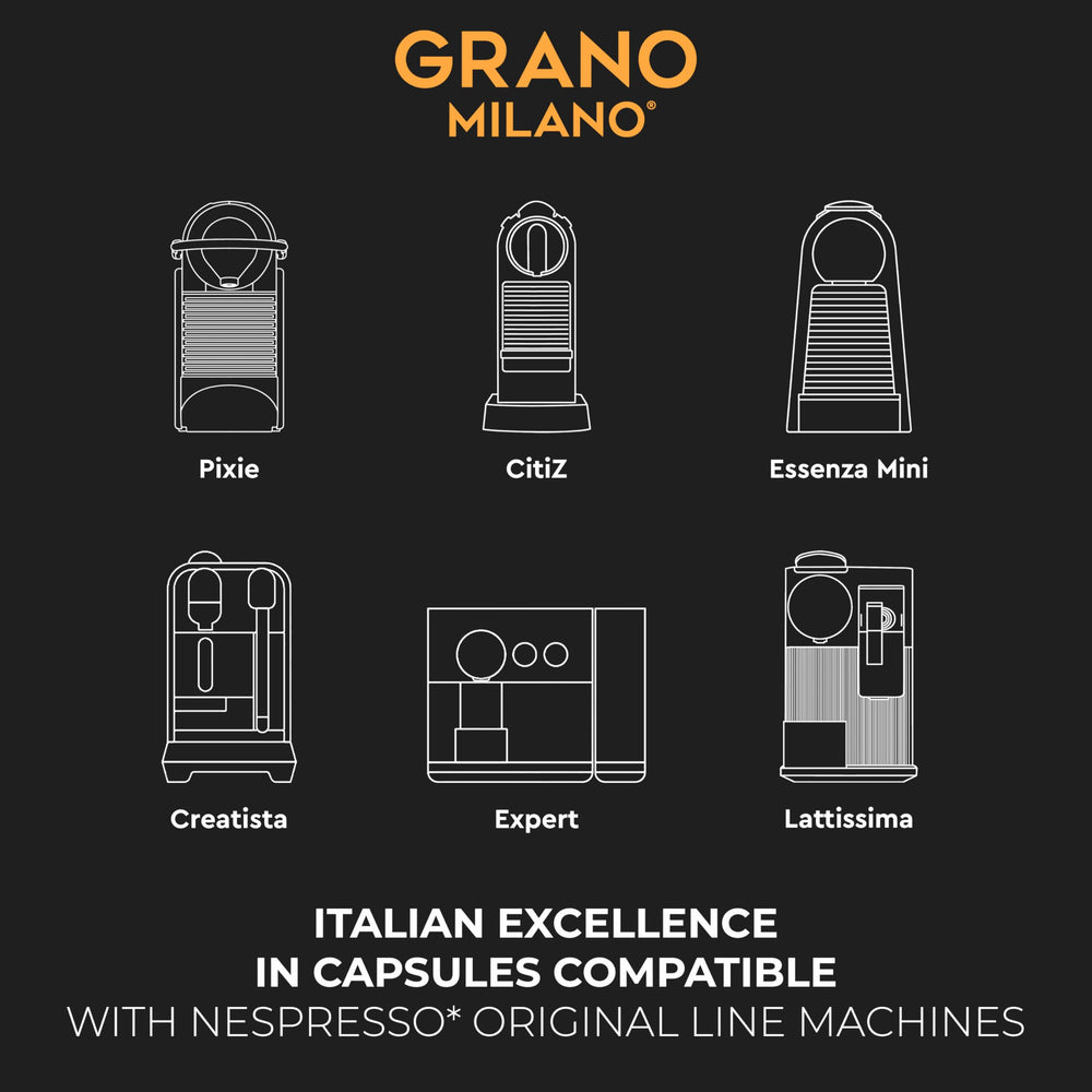 Grano Milano capsule placed in Nespresso OriginalLine machine demonstrating easy use