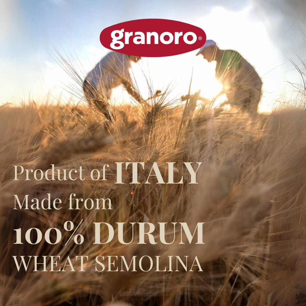 Granoro pasta beside spoon for scale showing fine diameter and portioning benefit