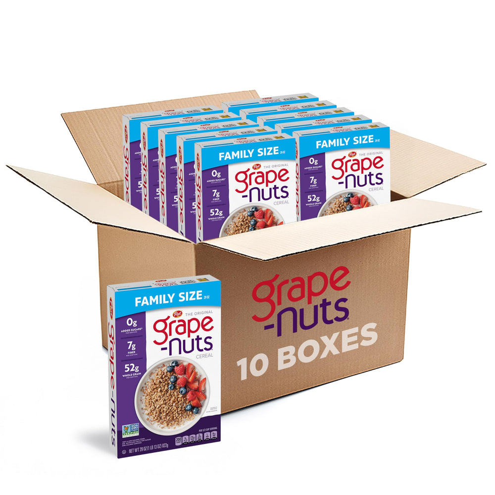 Grape-Nuts front of box showing branding and package size benefits