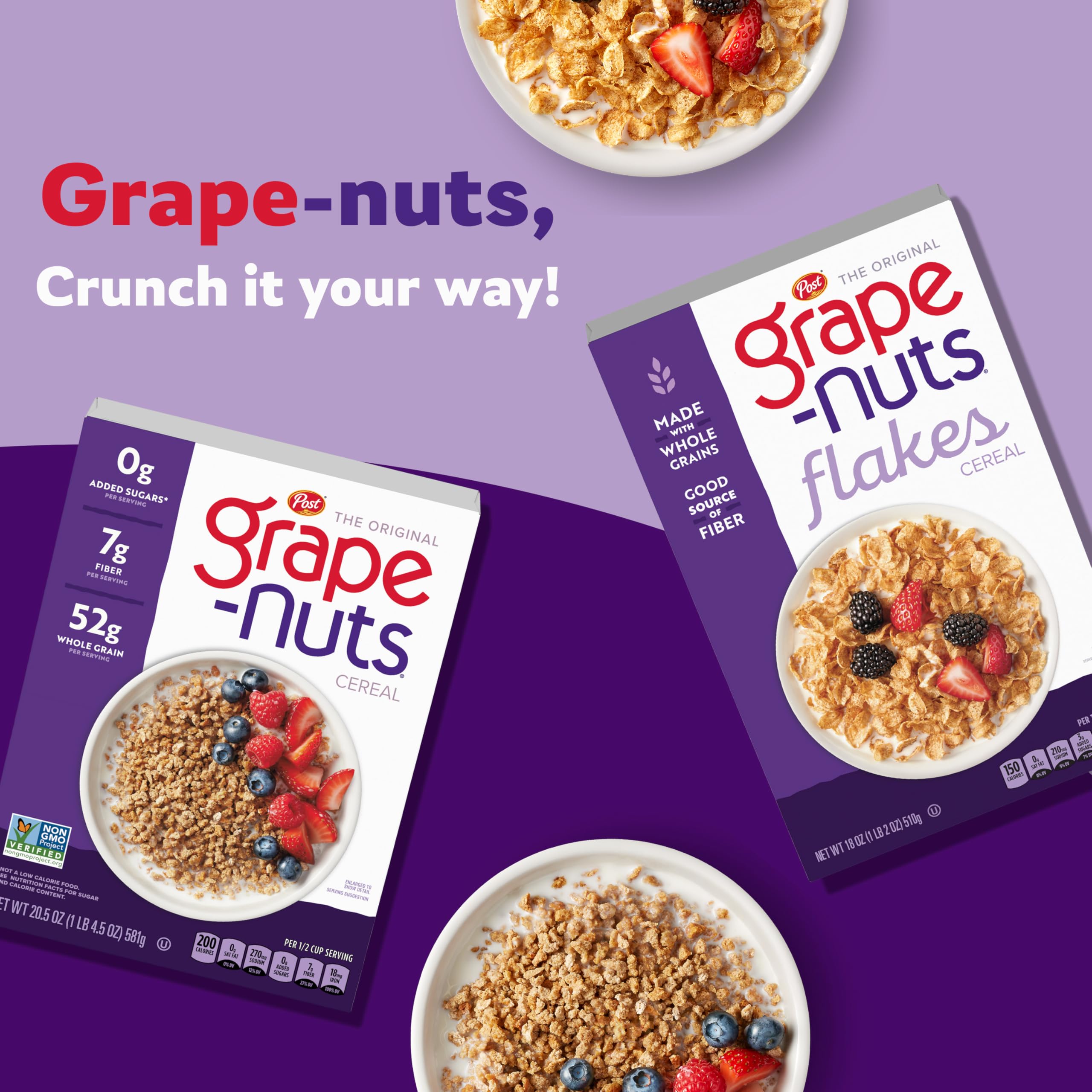 Grape-Nuts sprinkled on yogurt adding crunch and layered flavor
