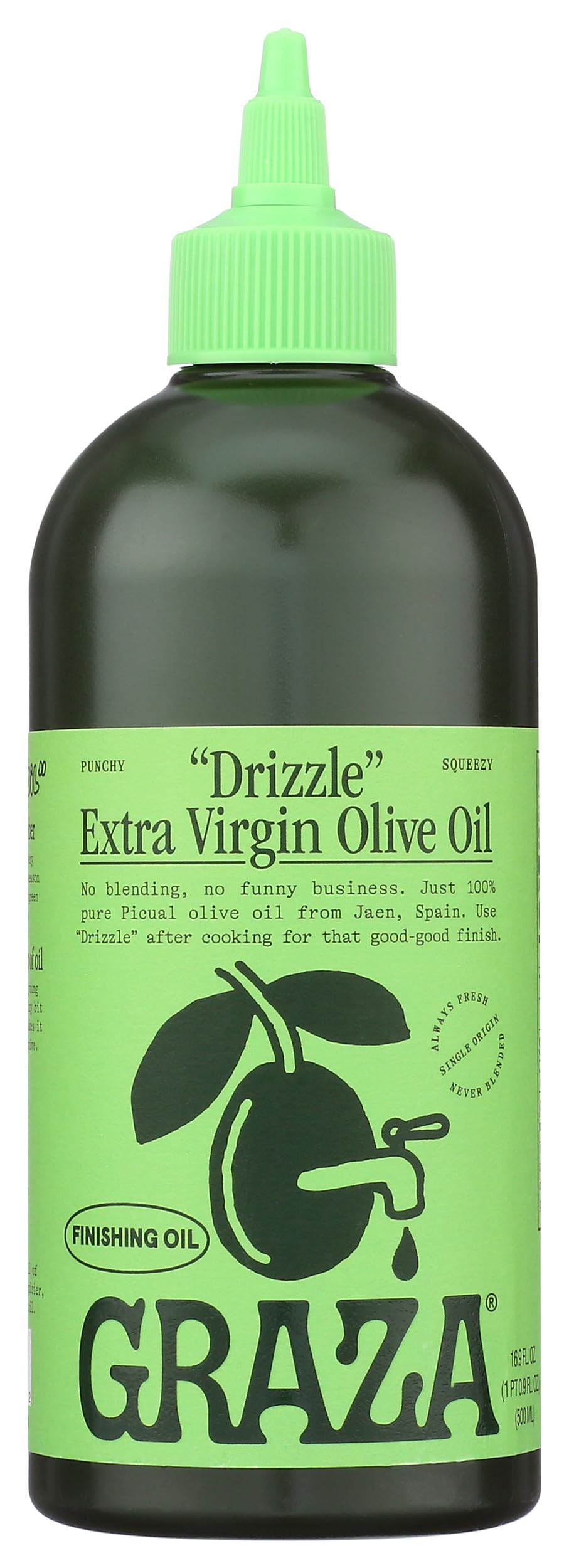 Graza bottle front packaging showing label and size, highlights freshness