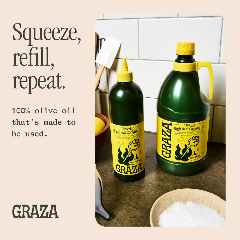 Graza Frizzle 2L jug beside measuring cup showing size and value benefit