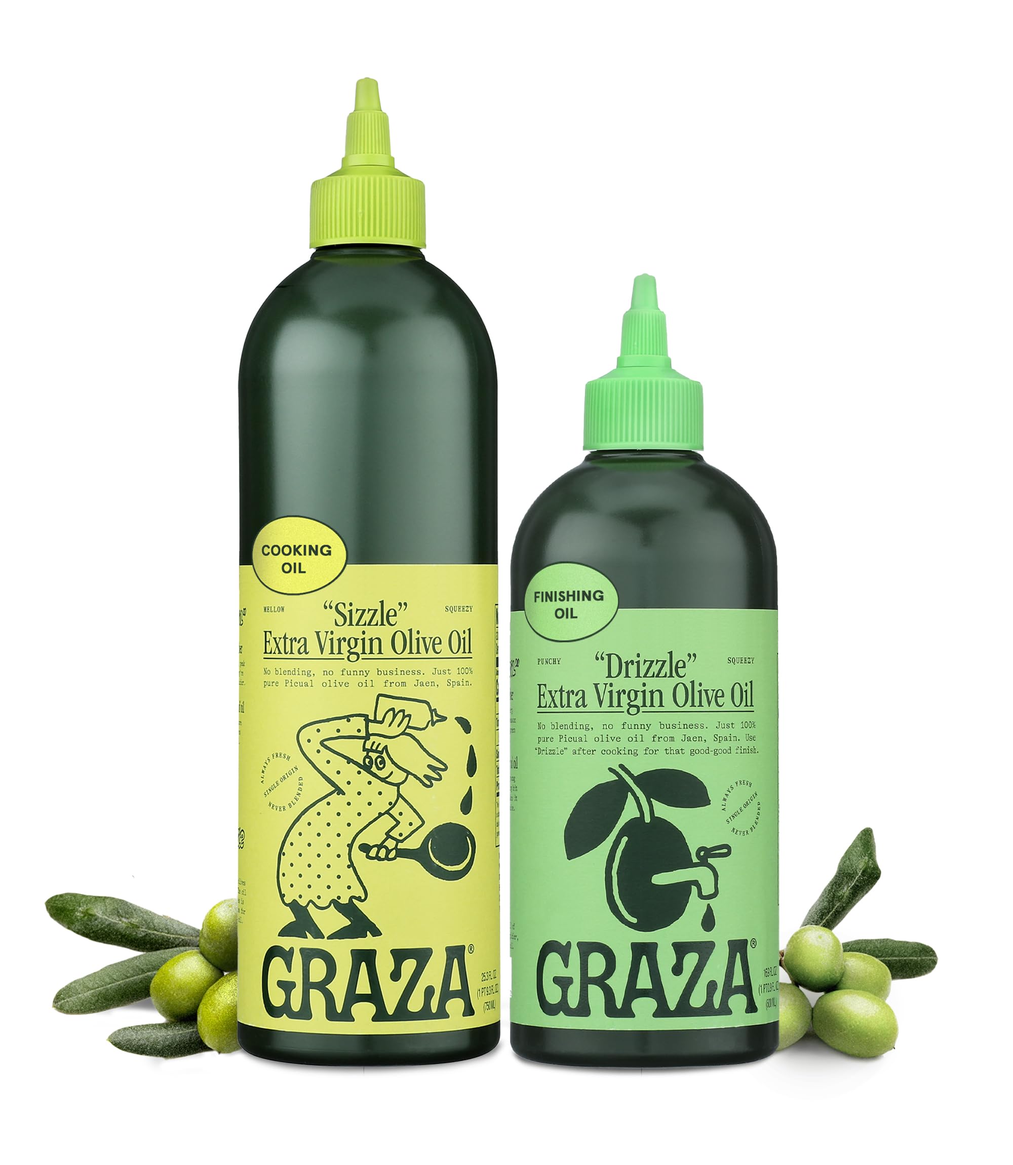 Graza Sizzle & Drizzle front packaging showing both squeezable bottles and labels for quick selection