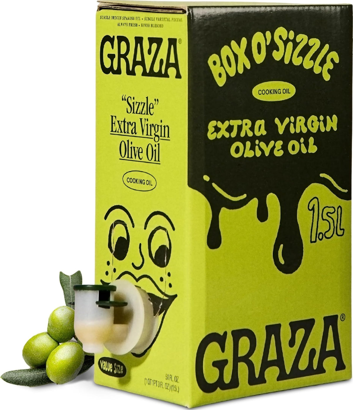 Graza Sizzle front box showing branding and 1.5L size benefit