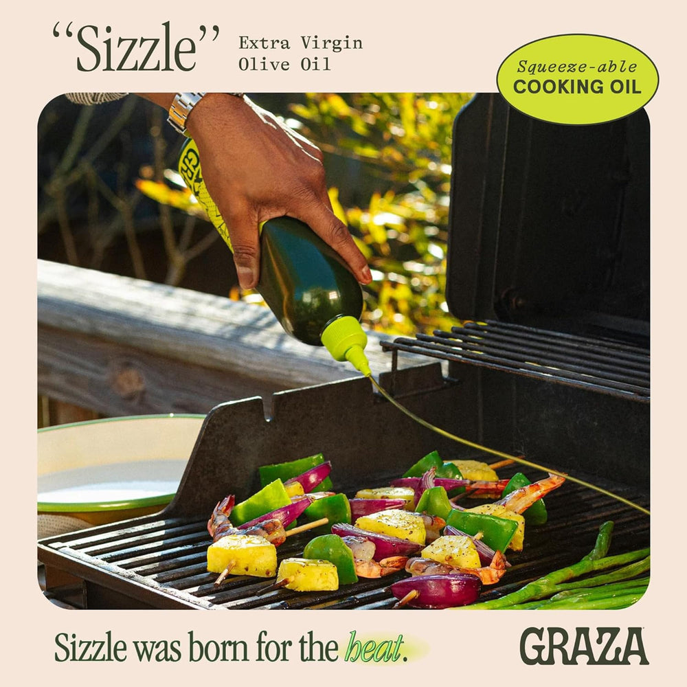 Graza Sizzle squeeze nozzle pouring controlled oil for less waste