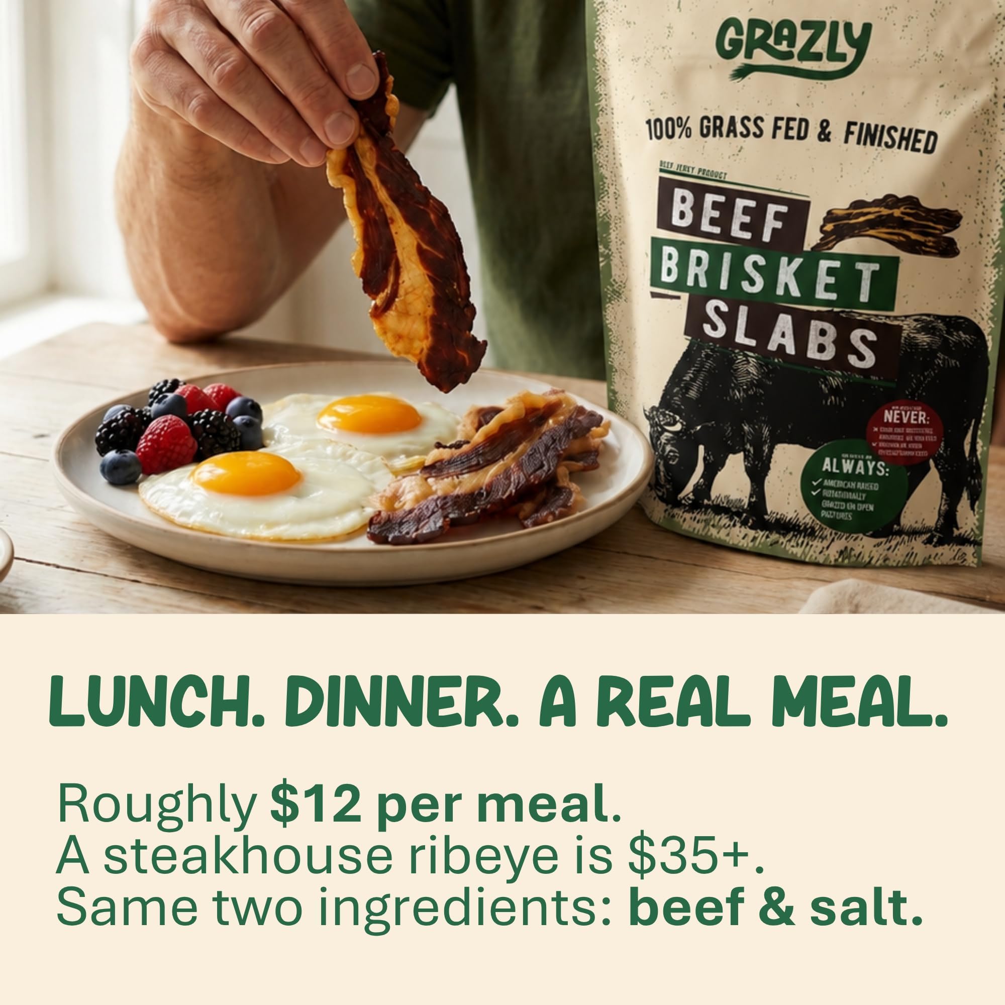 Grazly brisket slab served in snack bowl showing convenience and flavor benefit
