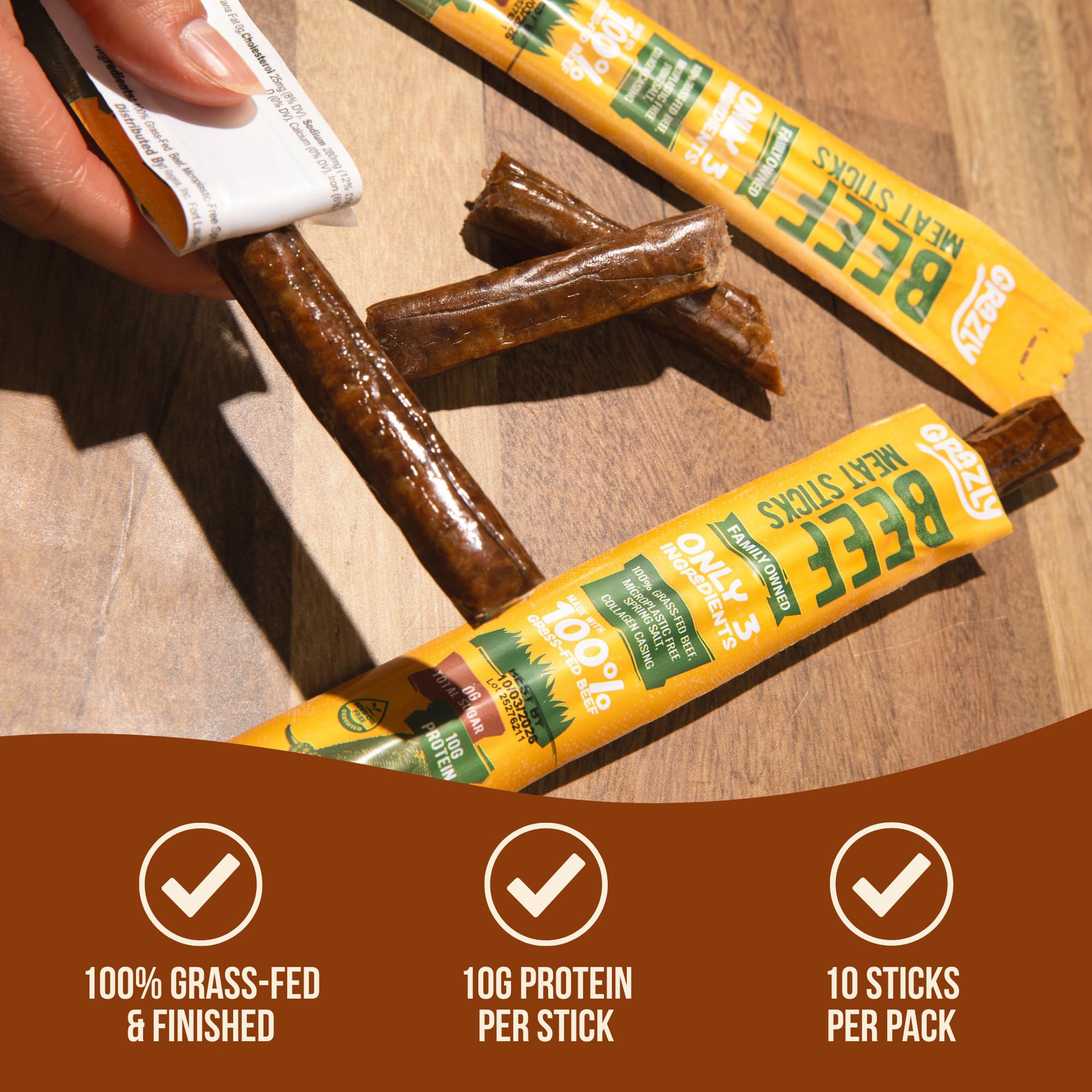 Grazly ingredients display of grass-fed beef salt and collagen showing clean-label benefit