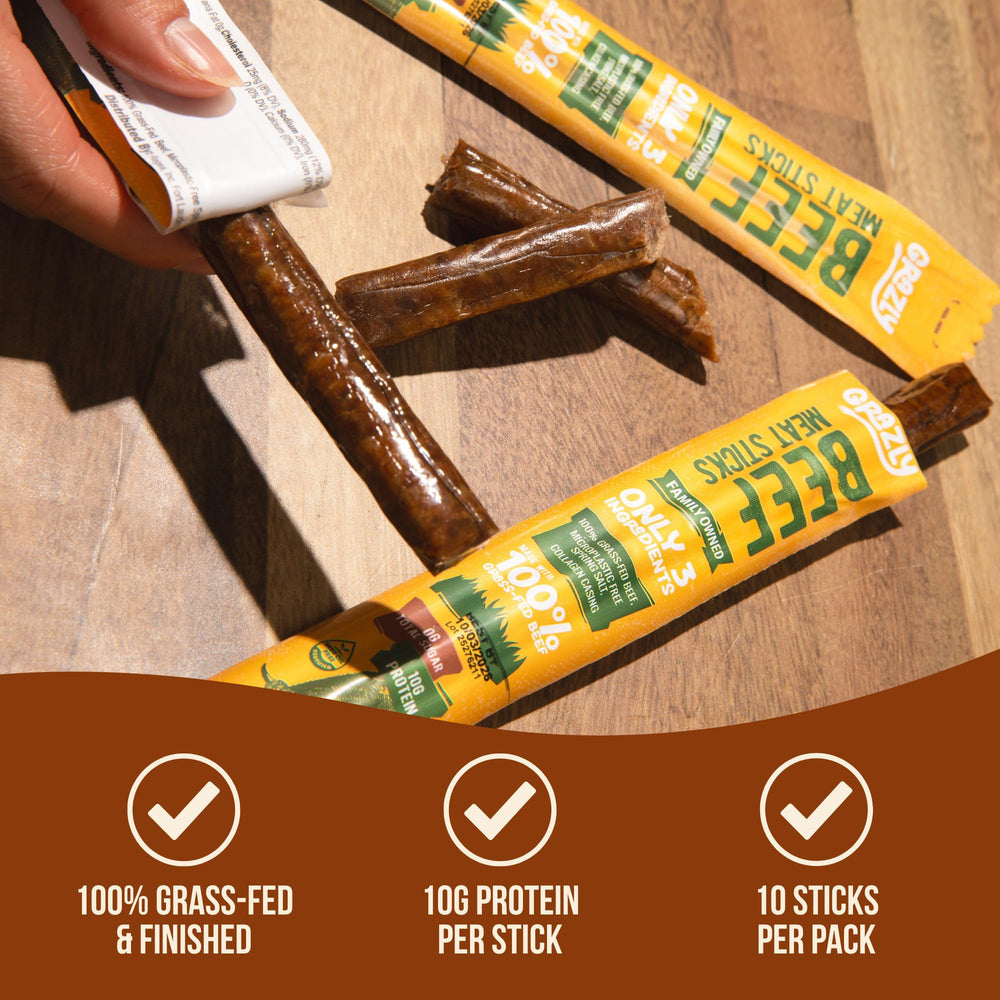 Grazly ingredients display of grass-fed beef salt and collagen showing clean-label benefit