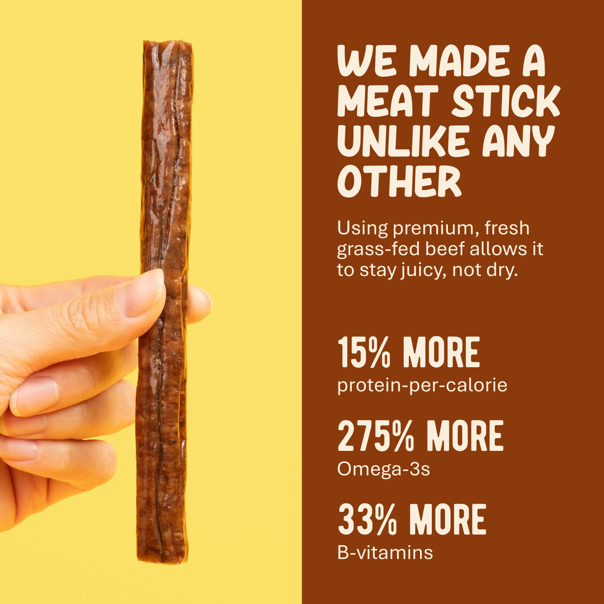 Grazly stick in hand illustrating 1 oz size and portable snack convenience benefit