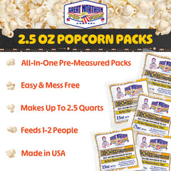 Great Northern clear pouch close-up revealing premeasured kernels and oil for mess-free use