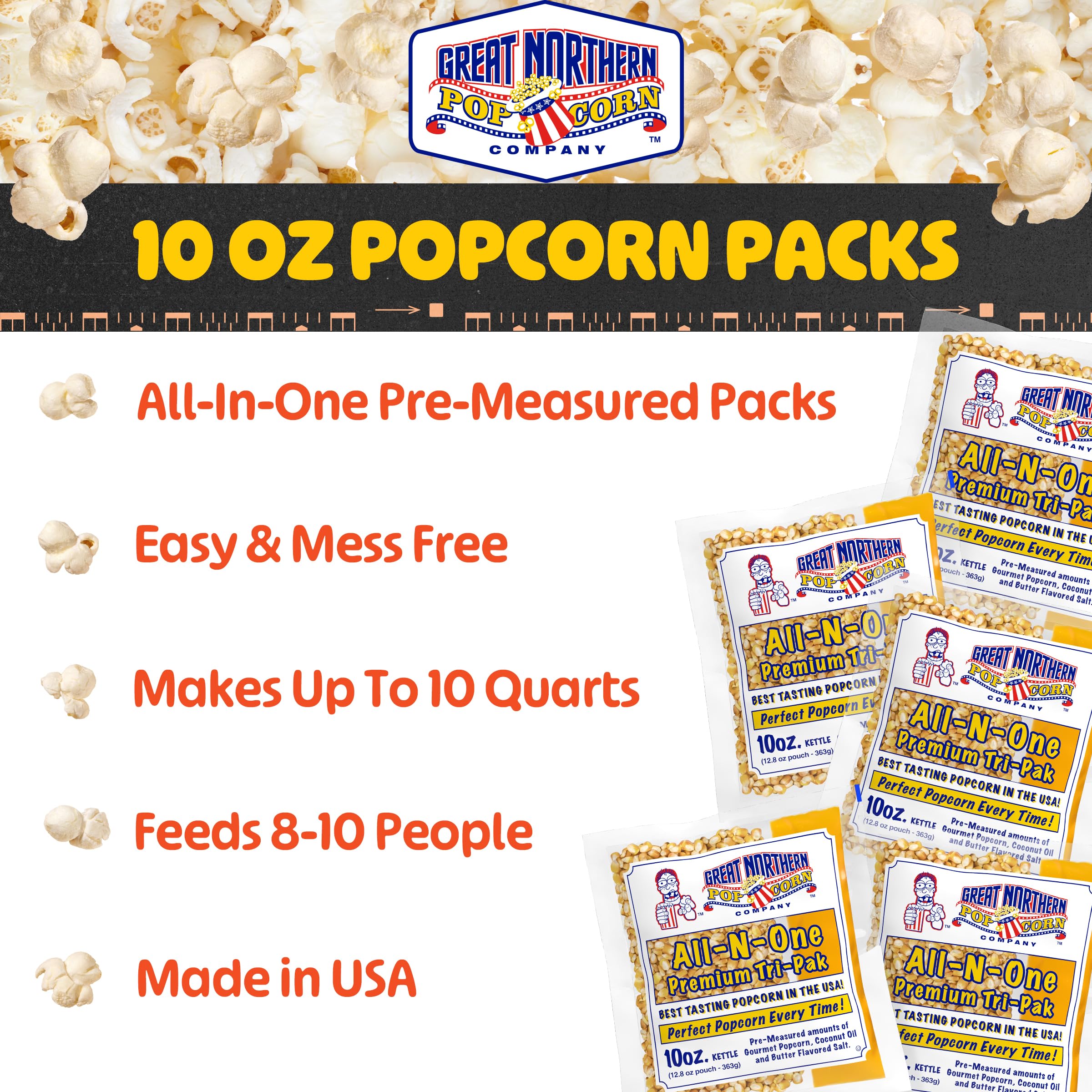 Great Northern open packet with kernels and oil visible for easy use