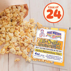 Great Northern open pouch with kernels oil and salt for easy use