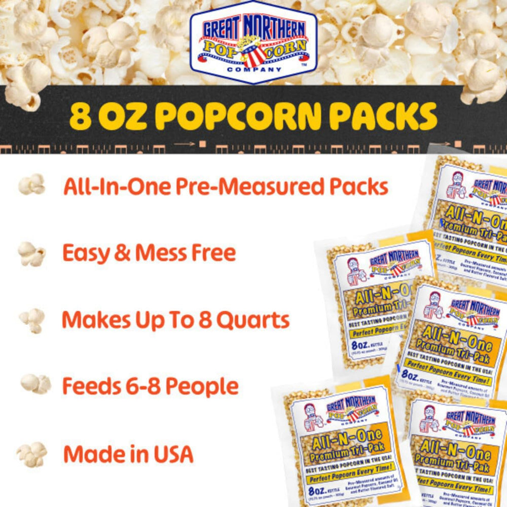 Great Northern popcorn in an 8oz kettle mid-pop showing efficient popping performance