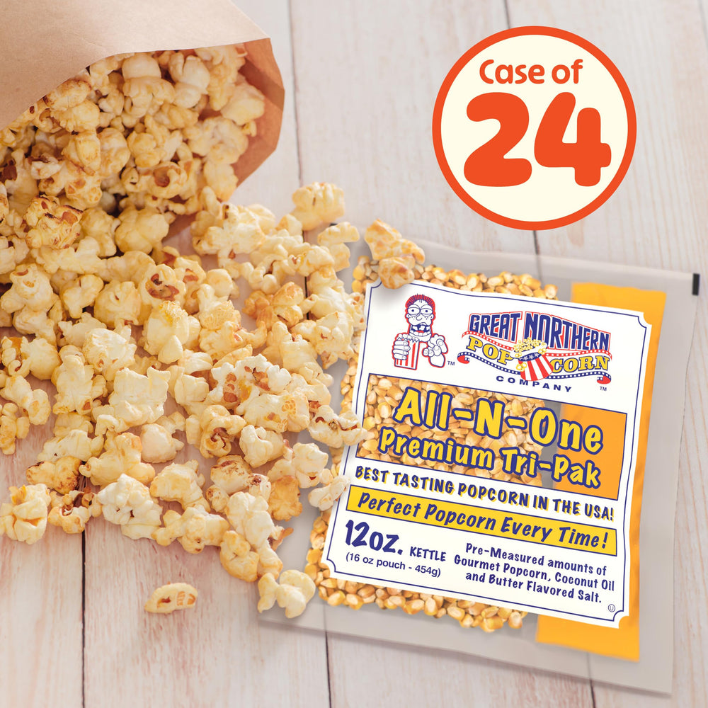 Great Northern popped popcorn in a bowl illustrating three-gallon yield per packet
