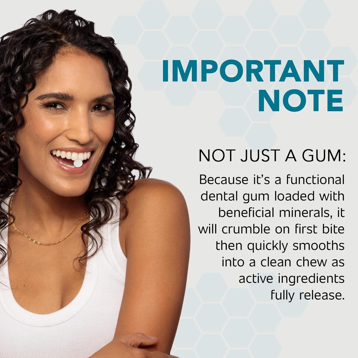 Great Oral Health OraProtecX gum being chewed to freshen breath and support enamel
