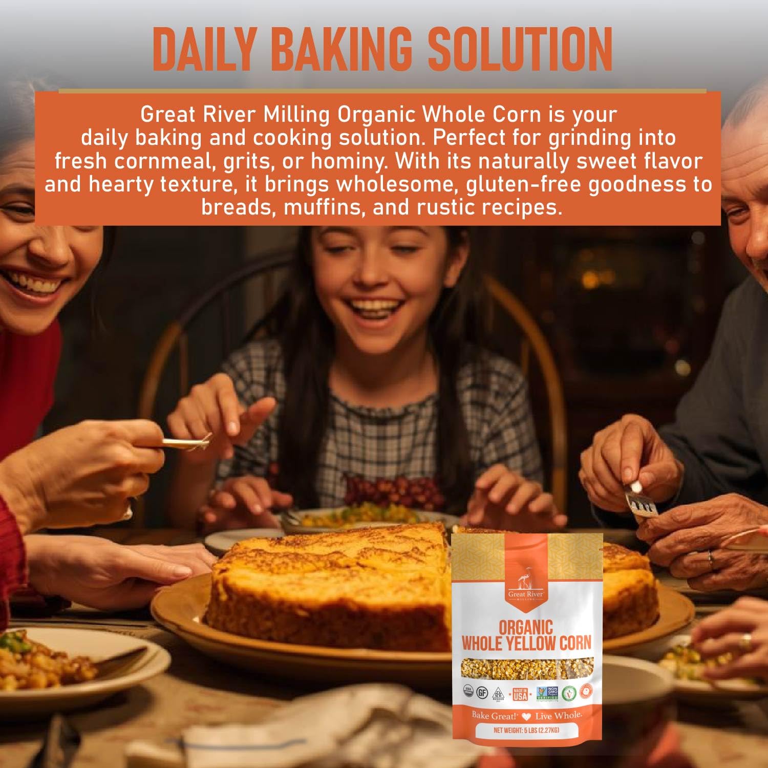 Great River Milling bag label showing USDA Organic and gluten free certifications