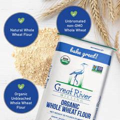 Great River Milling bag label detail showing organic and Non-GMO certifications benefit