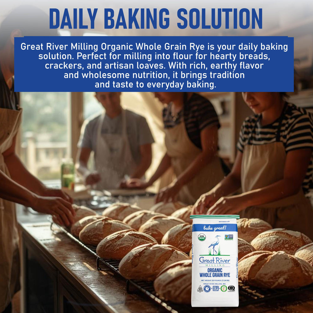 Great River Milling baker using rye berries at mill showing hands-on milling benefit