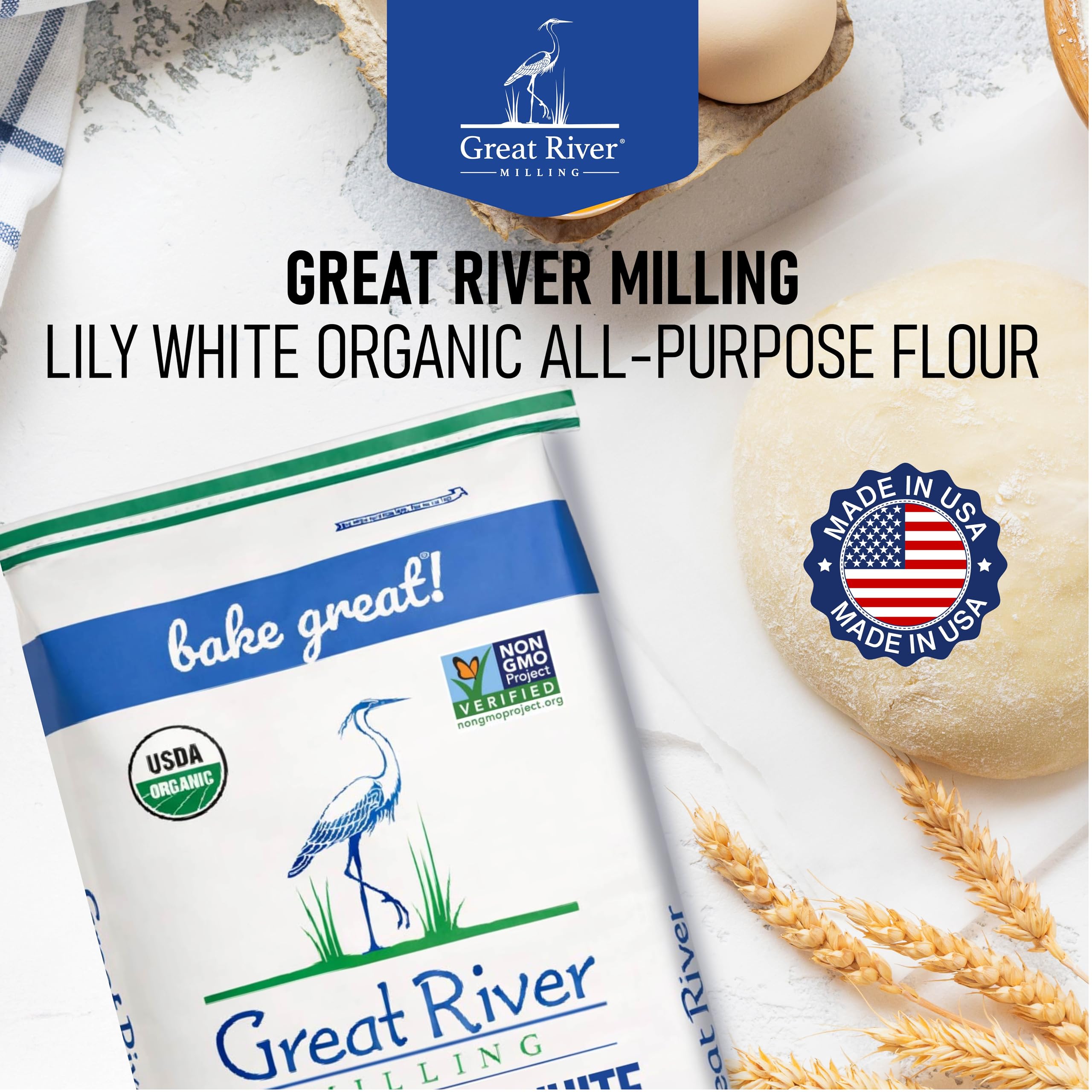 Great River Milling certification stamp close-up emphasizing USDA Organic trustworthiness
