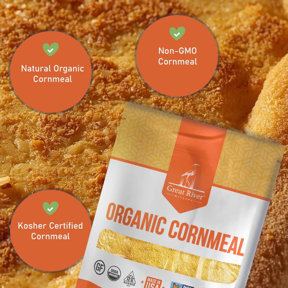 Great River Milling golden cornbread slice showing moist crumb and crust