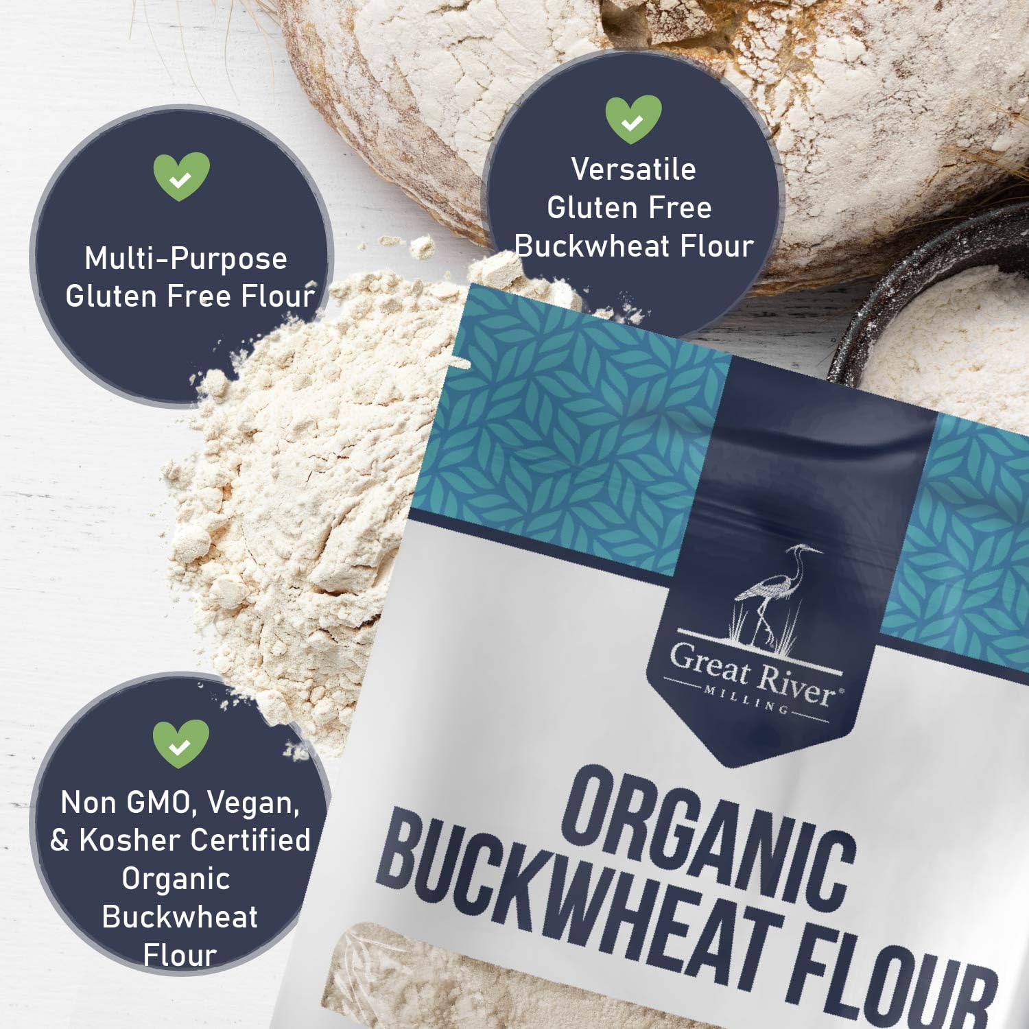 Great River Milling flour texture close-up displaying fine grind and consistent performance