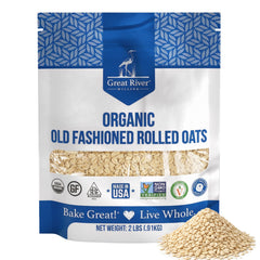 Great River Milling front packaging showing organic 2 lb bag and clear labeling benefit