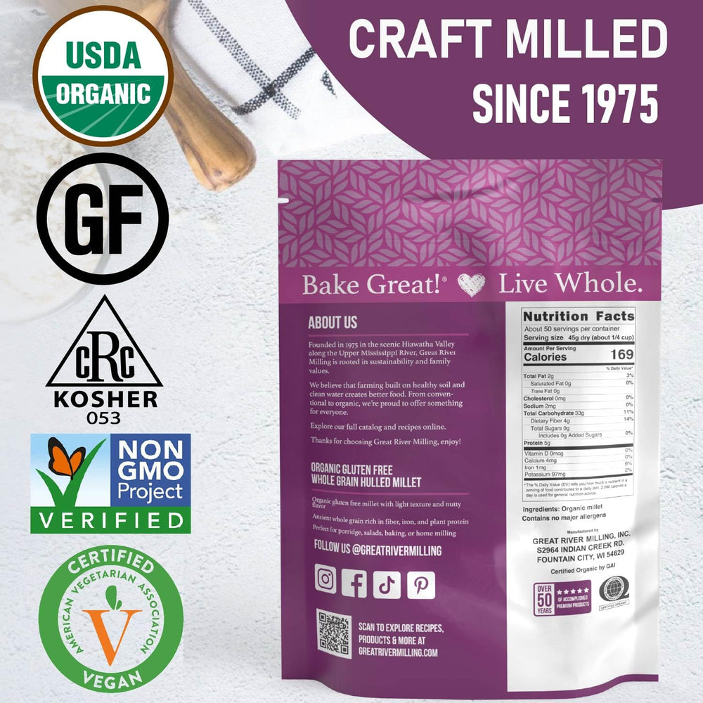 Great River Milling millet in a kitchen scene illustrating everyday cooking and ingredient use