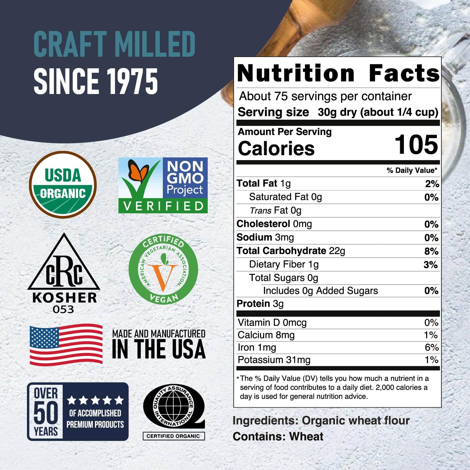 Great River Milling bag texture close-up highlighting unbleached flour feel and consistency