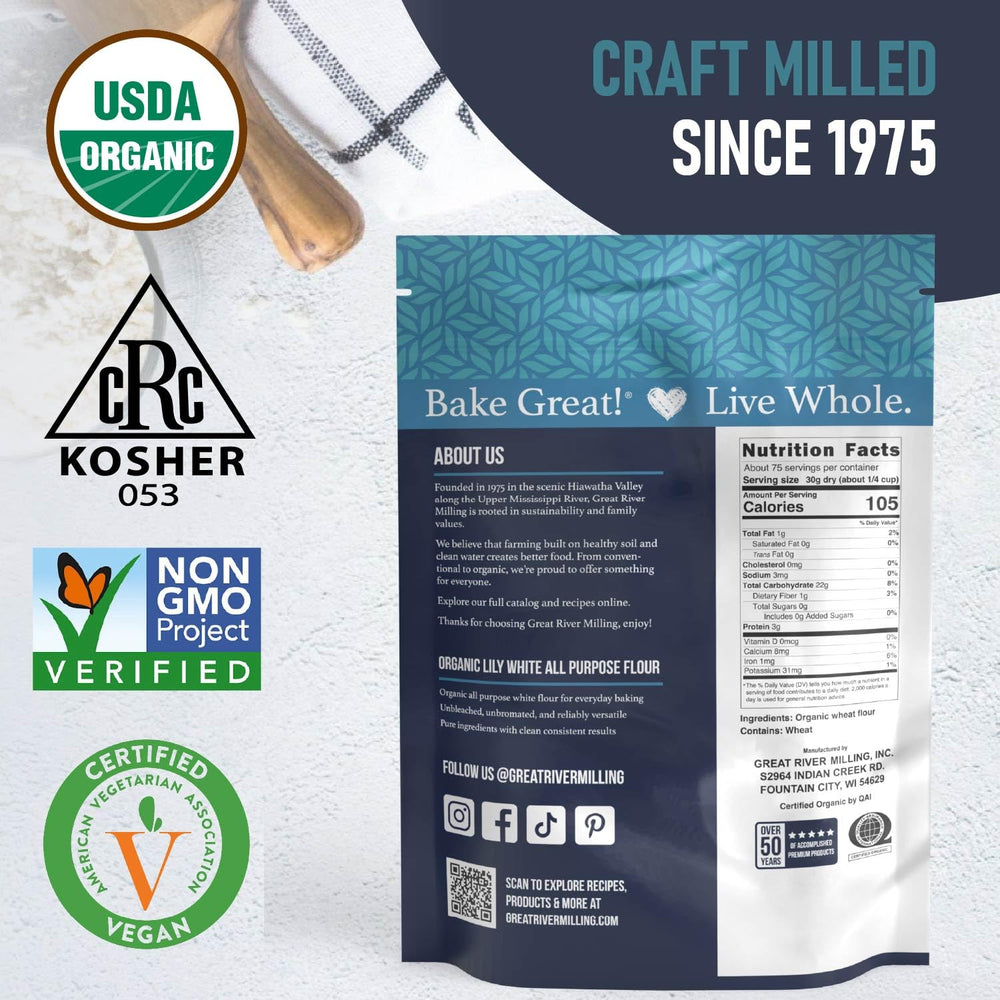 Great River Milling flour bag in a kitchen setting showing everyday baking readiness