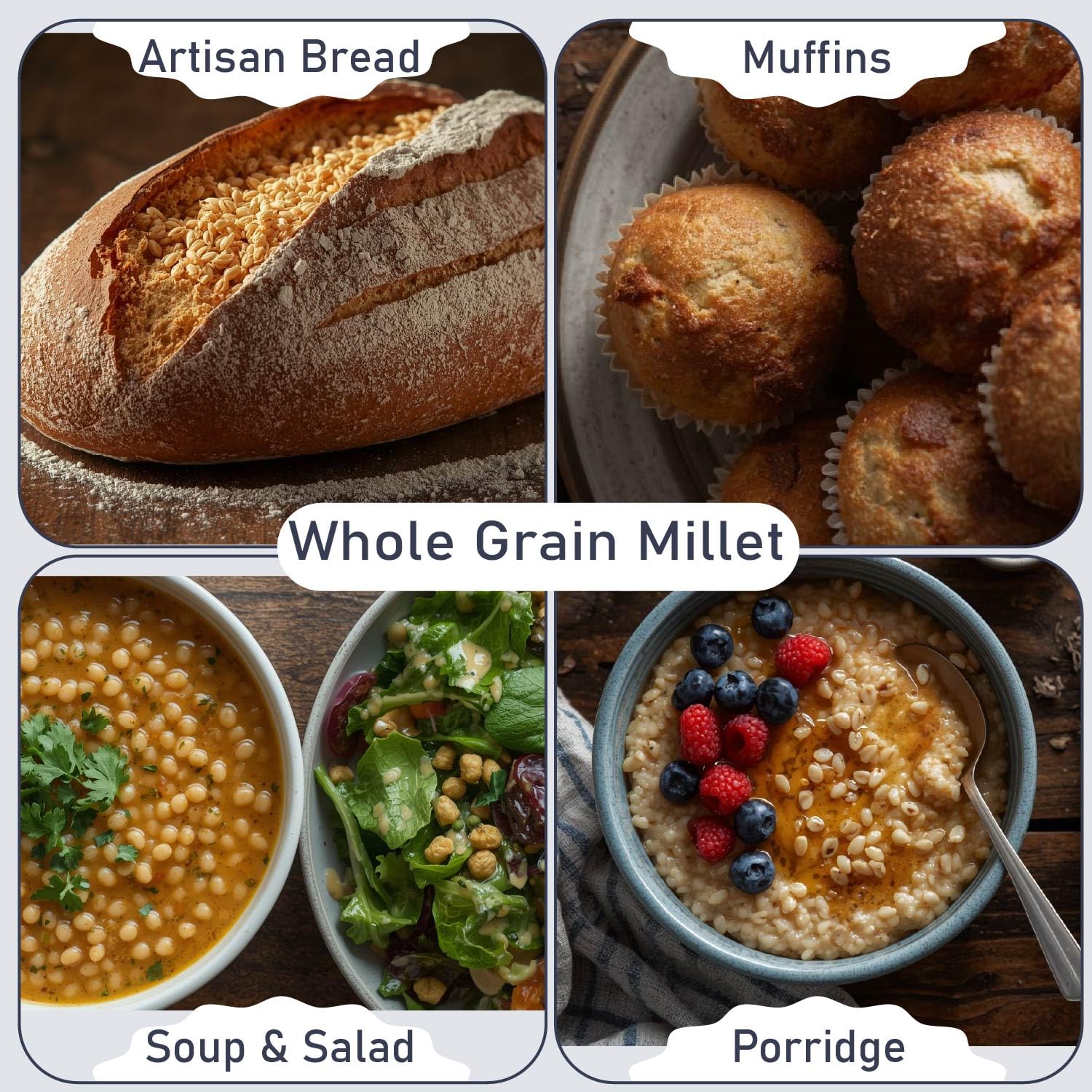 Great River Milling freshly milled millet flour in bowl for baking and homemade blends