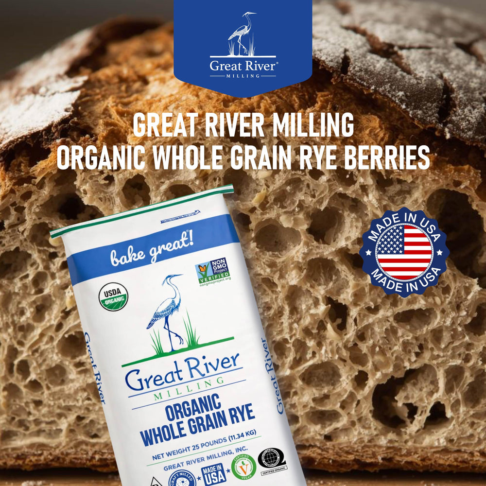 Great River Milling certification label close-up showing USDA Organic and Kosher benefit