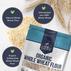 Wooden scoop transferring Great River Milling flour into bowl, easy measuring benefit