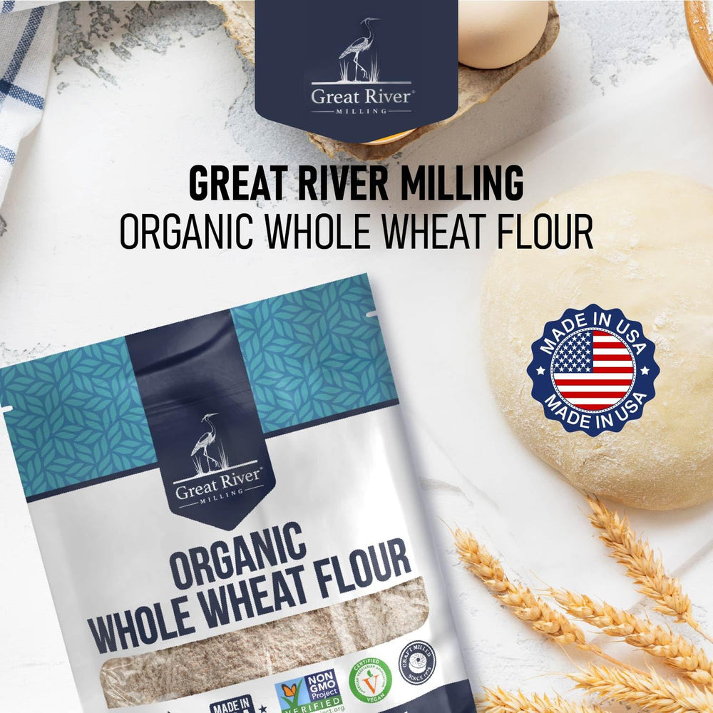 5 lb Great River Milling bag next to measuring scale, shows real-world size and value