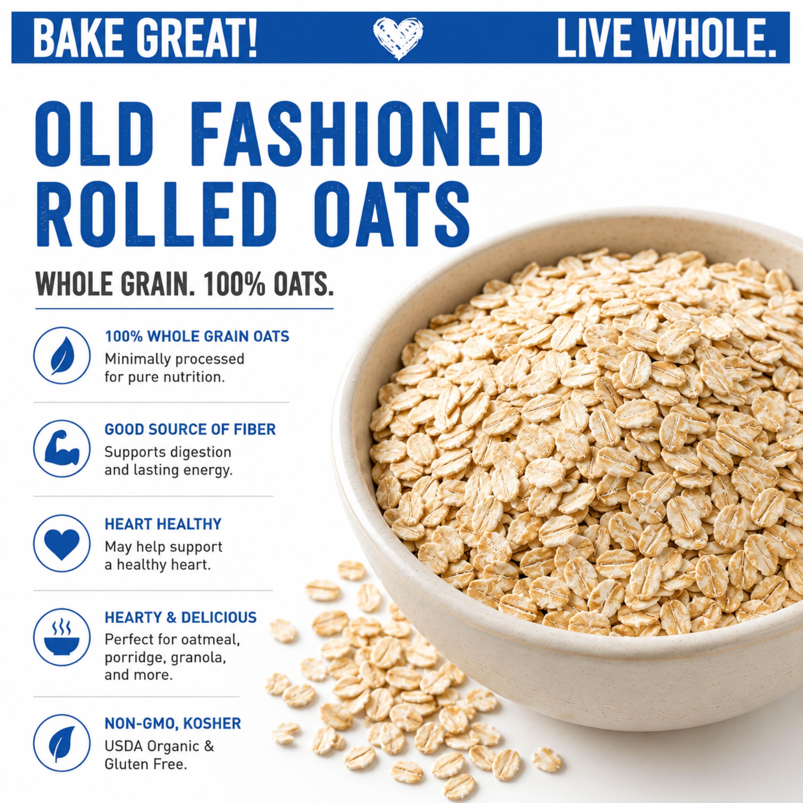 Great River Milling close-up of oat flakes texture showing hearty chew benefit