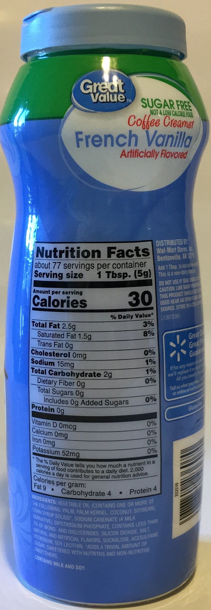 Great Value creamer added to brewed coffee, creamy texture enhances flavor