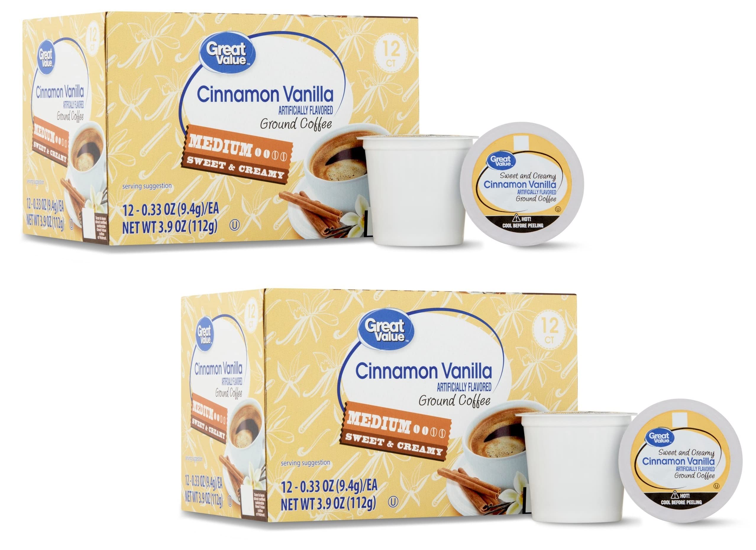 Great Value front packaging showing cinnamon vanilla pods and convenience