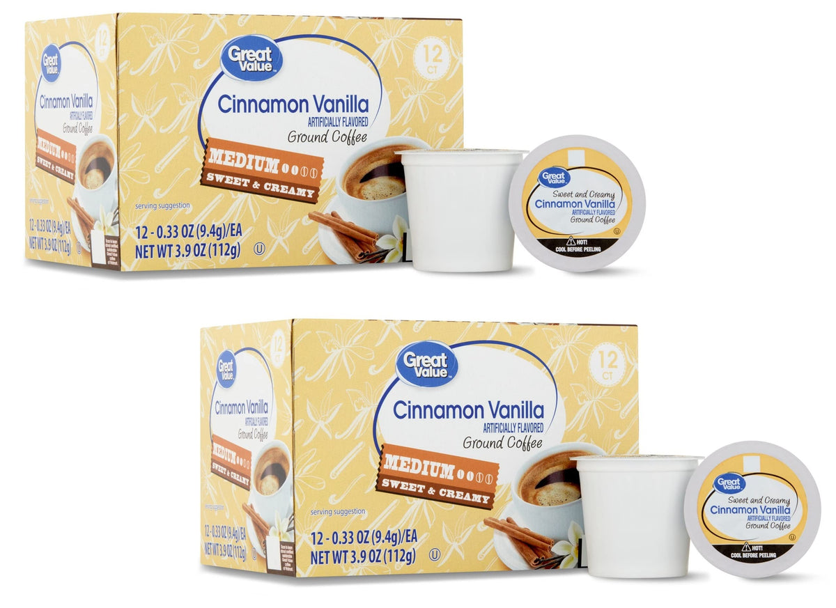 Great Value front packaging showing cinnamon vanilla pods and convenience