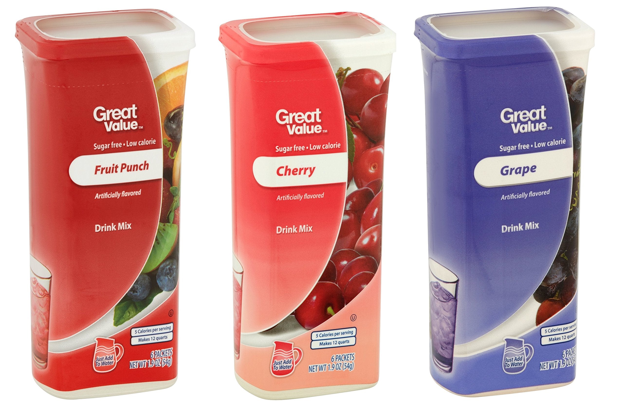 Great Value front packaging showing three flavor canisters and convenience