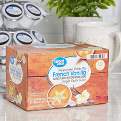 Great Value prepared hot French vanilla cappuccino in mug ready to drink