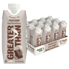 Greater Than front packaging of Cocoa Cream showing can design and benefits