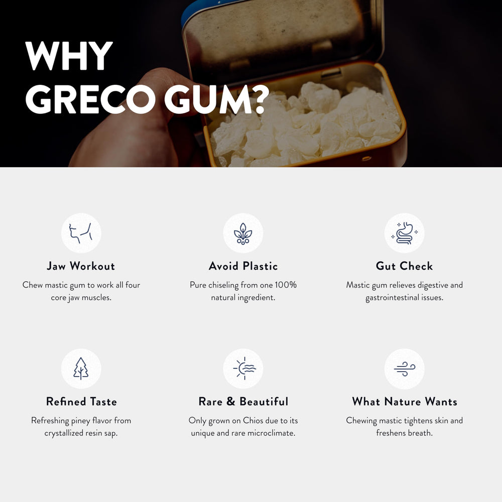 Person chewing Greco Gum nugget, demonstrating jaw exercise and sustained flavor