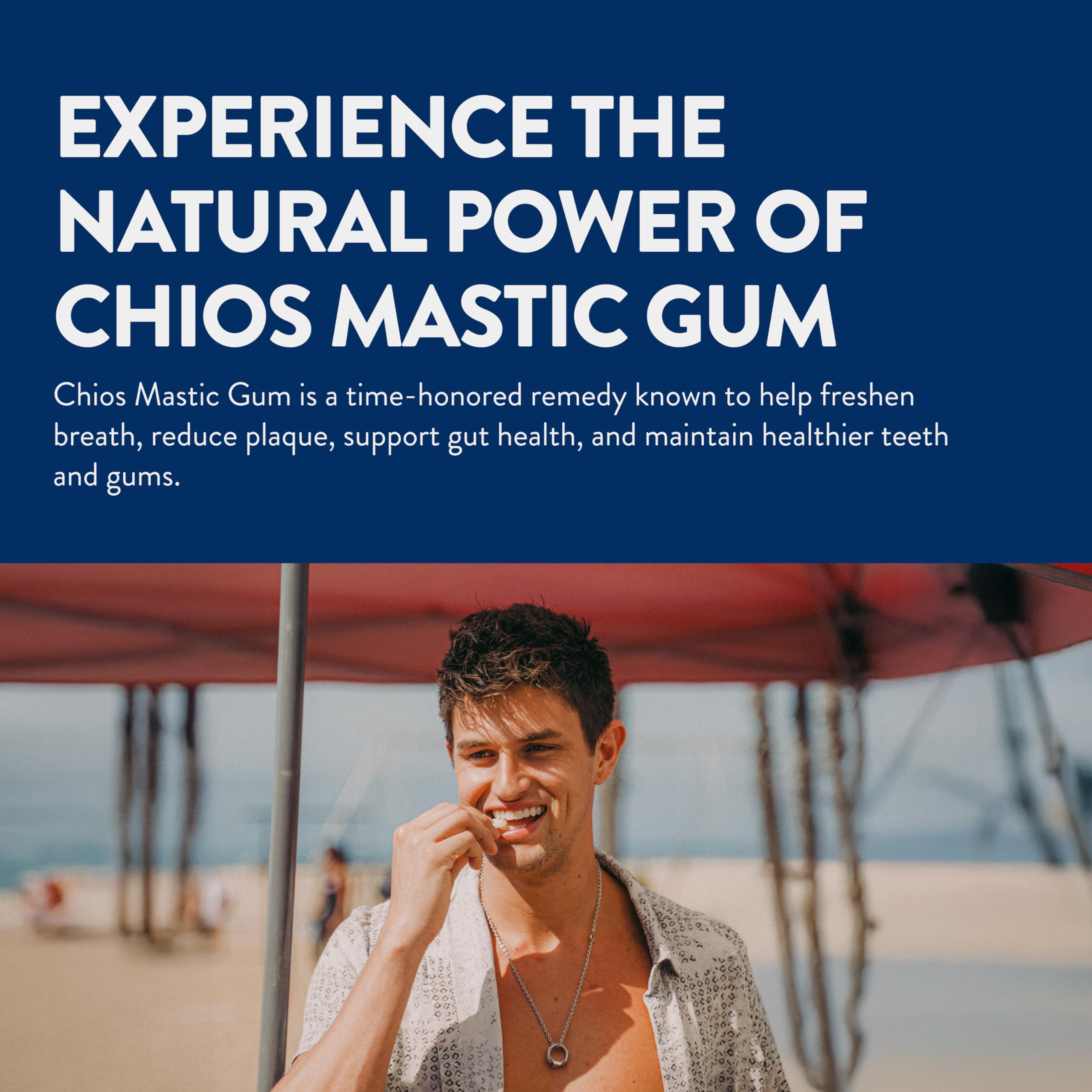 Greco Gum tin label and ingredient panel showing pure Chios mastiha resin