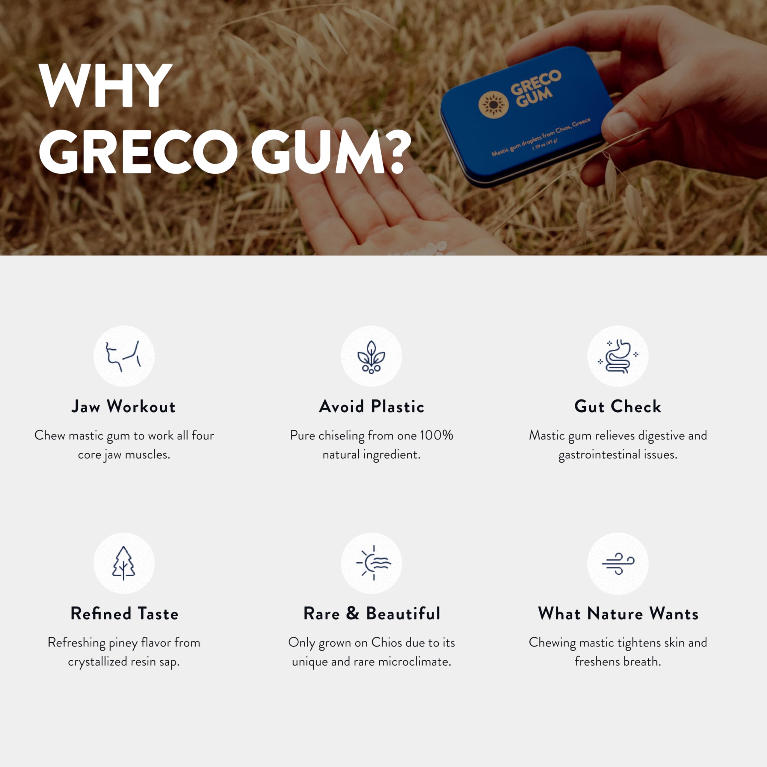 Greco Gum tin placed in bag showing convenience for daily routines benefit